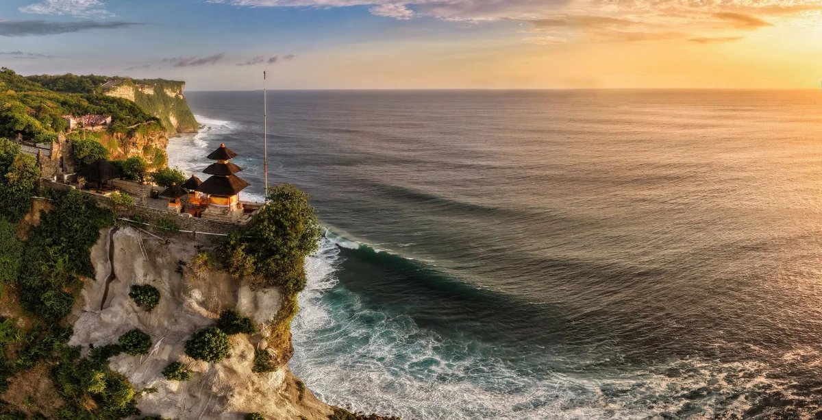 The Uluwatu clifftop and ocean at sunset, Bali's Bukit Peninsula